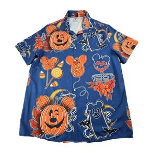 Aloha Mickey Mouse Halloween Hawaiian Shirt Men's L Disney Pumpkin Womens XL